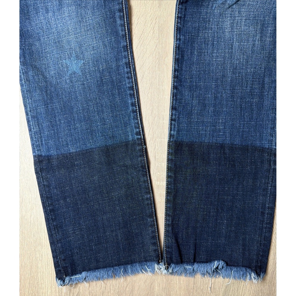 Cabi Slim Boyfriend Jeans Womens Size 6 Blue Star Print Colorblock Raw Hem 3937 - Picture 3 of 8